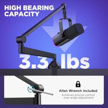 InnoGear Boom Arm, 360° Rotatable Low Profile Mic Arm Microphone Stand, Foldable Desk Microphone Arm for Fifine AM8 K669B Blue Yeti HyperX QuadCast SoloCast AT2020, with Mic Clip 3/8" to 5/8" Adapter