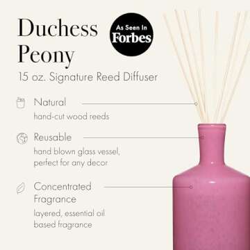 LAFCO New York Signature Reed Diffuser, Duchess Peony - 15 oz - Up to 9 Months Fragrance Life - Reusable, Hand Blown Glass Vessel - Natural Wood Reeds - Made in The USA