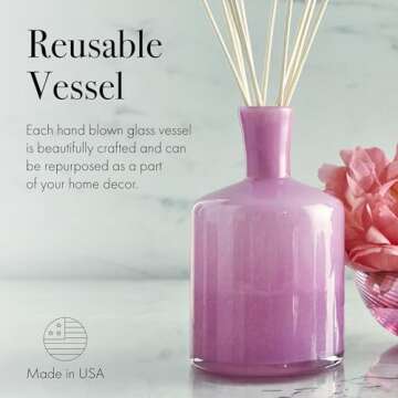 LAFCO New York Signature Reed Diffuser, Duchess Peony - 15 oz - Up to 9 Months Fragrance Life - Reusable, Hand Blown Glass Vessel - Natural Wood Reeds - Made in The USA
