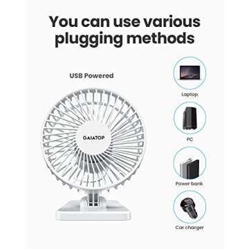 Gaiatop USB Desk Fan, Small But Powerful, Personal Portable Quiet 3 Speeds, Adjustment Mini Table Desktop for Better Cooling Home Office Car Indoor Outdoor White