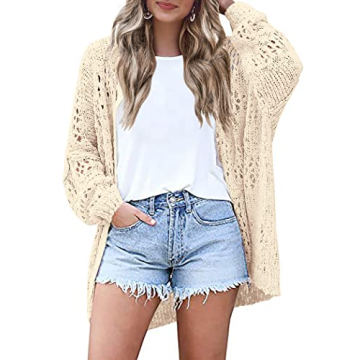 HOTOUCH Cream Cardigan for Women Crochet Oversized Summer Lightweight Open Front Cardigans Beige XL