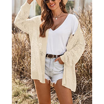 HOTOUCH Oversized Cream Crochet Cardigan for Women