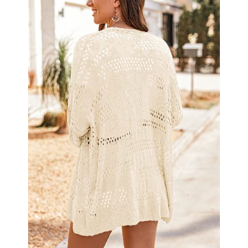 HOTOUCH Oversized Cream Crochet Cardigan for Women
