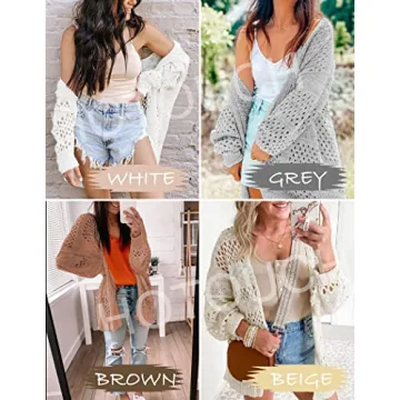 HOTOUCH Oversized Cream Crochet Cardigan for Women