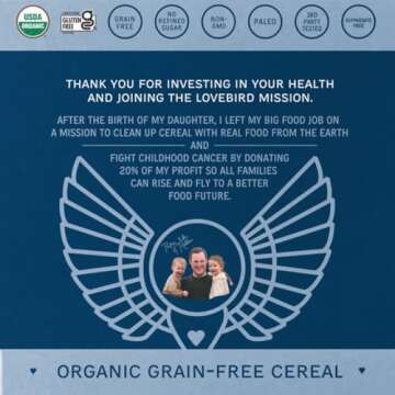 Lovebird Gluten Free Cereal Honey 3 Pack - Organic Grain Free Cereals Paleo AIP Dairy Free Keto Friendly No Refined Sugar Healthy Snacks for Kids, Adults