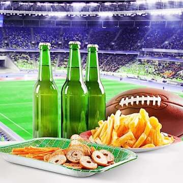 Tanlade 200 Pcs Football Plates Sport Paper Plates Football Party Decorations Supplies Disposable Plates Snack Nacho Platter Serving Trays for Football Game Day Sports Event Tailgate Party, 2 Styles