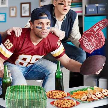 Tanlade 200 Pcs Football Plates Sport Paper Plates Football Party Decorations Supplies Disposable Plates Snack Nacho Platter Serving Trays for Football Game Day Sports Event Tailgate Party, 2 Styles