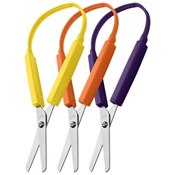 Special Supplies Loop Scissors for Teens And Adults 8 Inches (3-Pack) Colorful Looped, Adaptive Desi...