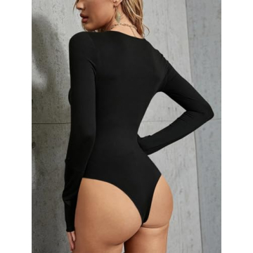 REORIA Women's Classy Asymmetrical Long Sleeve Bodysuit