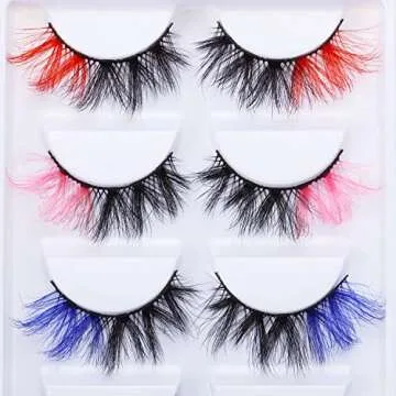 gootrades 2023 5 Pairs Colored False Eyelashes Pack, 3D Fluffy Faux Mink Color Eye Lashes Strip Wipsy Multicolored Two-Toned Fake Lashes for Daily Christmas Cosplay, Red/Pink/Blue/Green/Purple Lashes on the End