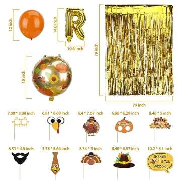 Friendsgiving Party Decorations, Friendsgiving Balloons Garland Kit includes Gold "FRIENDS GIVING" Foil Banner, 14 Balloons, 10 Photo Props and 1 Gold Fringe Curtain, 38 Pcs Thanksgiving Fall Decor