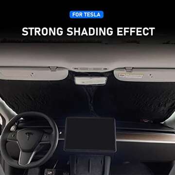 MASHA Car Windshield Sun Shade Compatible for Tesla Blocks UV Rays Sun Visor Protector, Front Window Sunshade Visor for Tesla Model 3 Model Y 2016-2023 2024 2025 Accessories(with Tesla Logo)