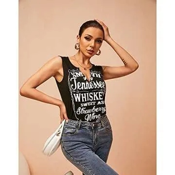 Smooth As Tennessee Tank Top Sweet As Strawberry Shirt Ring Hole Sleeveless Sexy V Neck Womens Retro Country Music Top(Black, Small)