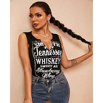 Smooth As Tennessee Tank Top Sweet As Strawberry Shirt Ring Hole Sleeveless Sexy V Neck Womens Retro Country Music Top(Black, Small)
