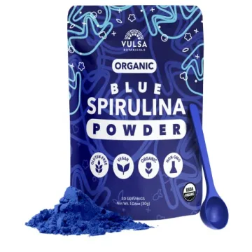 Organic Blue Spirulina Powder - 100% Natural Powdered Blue-Green Algae, No Fishy Smell, Nutrient-Den...