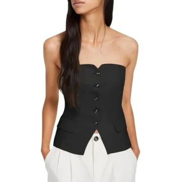 Cicy Bell Notched Neck Tube Tops Blazer Sleeveless Button Fitted Strapless Work Blazer Vest