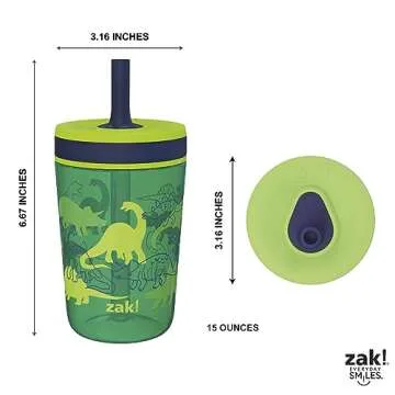 Zak Designs Kelso 15 oz Tumbler Set, (Dino Camo) Non-BPA Leak-Proof Screw-On Lid with Straw Made of Durable Plastic and Silicone, Perfect Baby Cup Bundle for Kids (2pc Set)