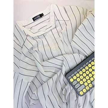 GGUHHU Womens Chic Button Down Rolled-Up Sleeve Long Cotton Blouse Maxi Dress (Medium, White Stripe)