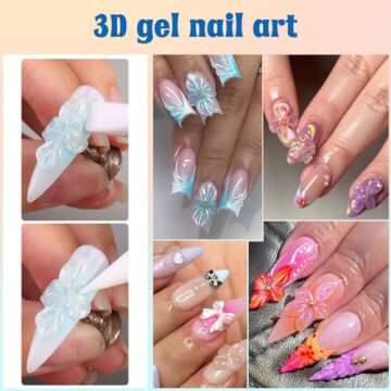 Fcozpjk Solid Builder Gel Kit, 6 Colors Non Sticky Solid Builder Gel for Nails Aurora Blue Pink Pearl White Builder Gel With Silicone Carving Pen Hard Gel 3D Sculpting Gel Nail Art Starter Kit