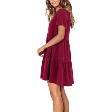 Amoretu Women's Cute V Neck Short Sleeve Casual Tunic Dress Loose Shift Dresses, Spring, Summer, 202...