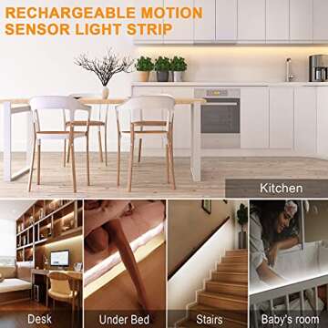 KOLANDY Motion Sensor LED Light Strip Motion Sensor Light Indoor Closet Lights Motion Sensored Under Cabinet Lights Battery Powered Lights for Kitchen Counter, Stairs Motion Activated Led Light Strip