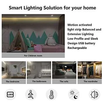 KOLANDY Motion Sensor LED Light Strip Motion Sensor Light Indoor Closet Lights Motion Sensored Under Cabinet Lights Battery Powered Lights for Kitchen Counter, Stairs Motion Activated Led Light Strip