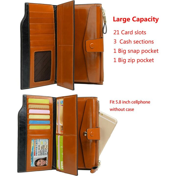 Genuine Leather RFID Wallet with Phone Pocket