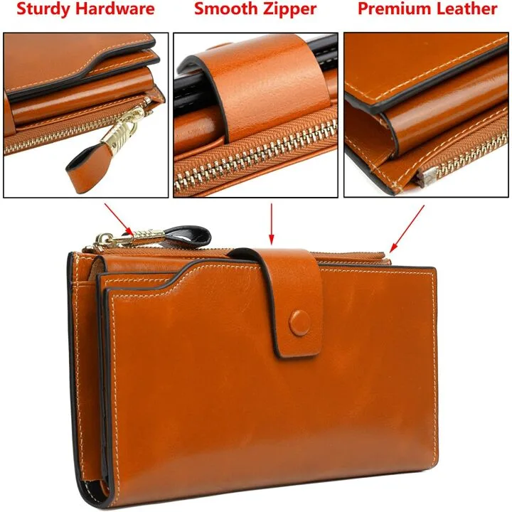 Genuine Leather RFID Wallet with Phone Pocket