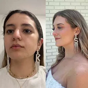 Initial Rhinestone Earrings Sparkle Alphabet Dangle Drop Earrings Clear Crystal Tassel Chandelier Statement Earrings for Women Party Jewelry (T, Silver)