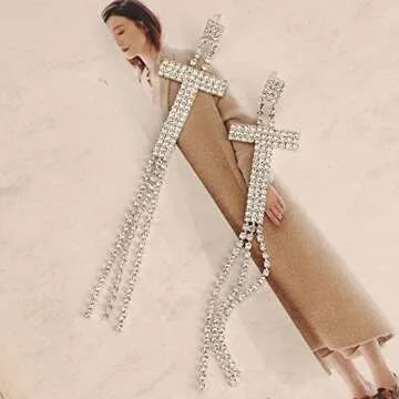 Initial Rhinestone Earrings Sparkle Alphabet Dangle Drop Earrings Clear Crystal Tassel Chandelier Statement Earrings for Women Party Jewelry (T, Silver)