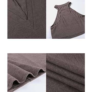 ECDAHICC Women's Two Piece Outfits Knitted Halter Neck Crop Tank Tops and Oversized Off Shoulder Deep V Neck Pullover Sweater (BR,M)