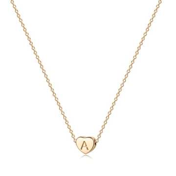14K Gold Plated Initial Heart Necklace for Women - FETTERO