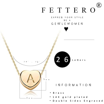 14K Gold Plated Initial Heart Necklace for Women - FETTERO