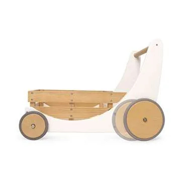 Kinderfeets 2-in-1 Wooden Cargo Walker Cart Wagon with Adjustable Rubber Wheels and Removable Basket...