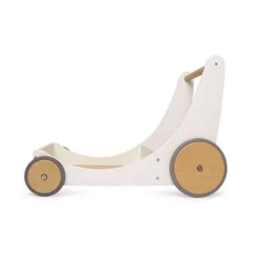 Kinderfeets 2-in-1 Wooden Cargo Walker Cart Wagon with Adjustable Rubber Wheels and Removable Basket for Children and Toddlers (White)
