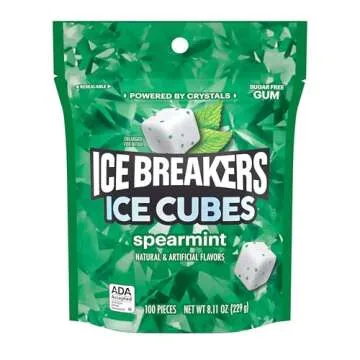 ICE BREAKERS Ice Cubes Spearmint Sugar Free Chewing Gum Pouch - 8.11 oz, 100 Pieces