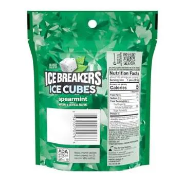 ICE BREAKERS Ice Cubes Spearmint Gum Pouch, 100 Pieces