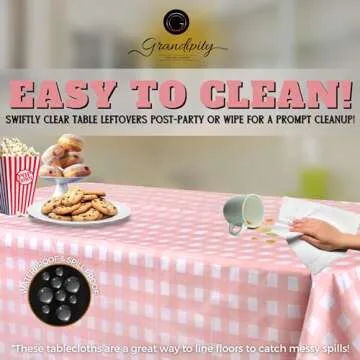 Grandipity 12 Pack Premium Disposable Plastic Tablecloth 54 Inch. x 108 Inch. Decorative Rectangle Table Cover - Pink Checkered Gingham