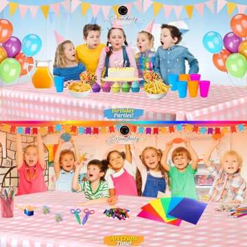 Grandipity 12 Pack Premium Disposable Plastic Tablecloth 54 Inch. x 108 Inch. Decorative Rectangle Table Cover - Pink Checkered Gingham