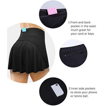 Fulbelle Black Tennis Skirt with Pockets for Summer Fun