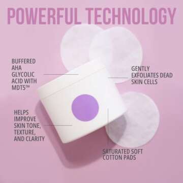 Exfoliating Glycolic Acid Pads | Anti-Aging, Smoothing, Resurfacing Pads | Somme Institute Transport Alcohol-Free Brightening Pads for Gentle Dirt Removal and Pore Cleansing | 50 Ct.