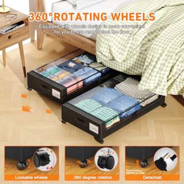 Under Bed Storage with Wheels, XXL 65L Organizer Bins