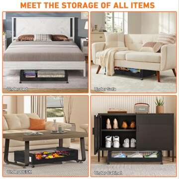 Under Bed Storage with Wheels, XXL 65L Organizer Bins
