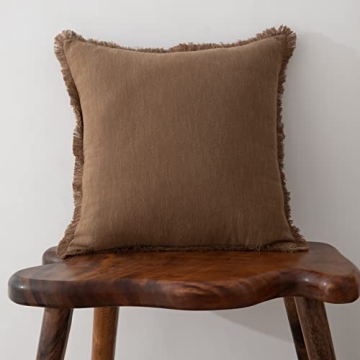 Linen Fringed Throw Pillow Cover - Soft Cozy Boho Cushion Covers with Tassel for Couch Sofa Farmhous...