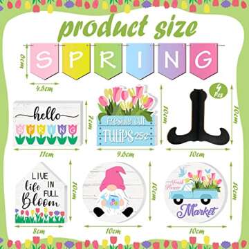 15 Pcs Spring Tiered Tray Decor Hello Spring Wooden Tray Decor Colorful Flower Wooden Tabletop Signs Watercolor Tulip Blocks with Holder for Spring Easter Home Kitchen Shelf Decor(Spring)