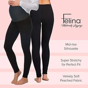 Felina Velvety Soft Maternity Leggings for Women - Yoga Pants for Women, Maternity Clothes - (2-Pack) (X-Large, Black)
