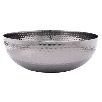 Creative Co-Op Round Hammered Metal Bowl, Oxidized Silver