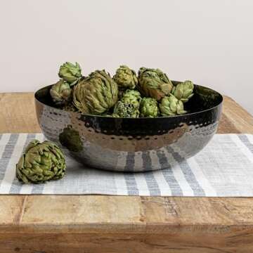 Creative Co-Op Round Hammered Metal Bowl, Oxidized Silver