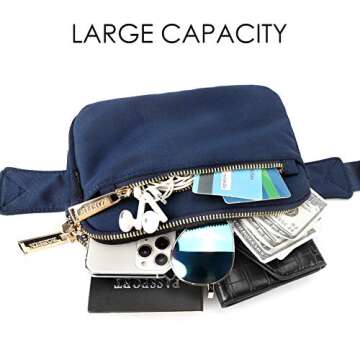 ZORFIN Fanny Packs for Women Men: Crossbody Belt Bag with Adjustable Strap - Fashion Waist Packs for Workout Running Traveling Hiking Dark Blue