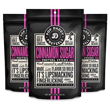 Pop Daddy Flavored Pretzels Sticks, Healthy Gourmet Pretzels Snacks, 7.5 oz Individual Bags, 3 Pack,...